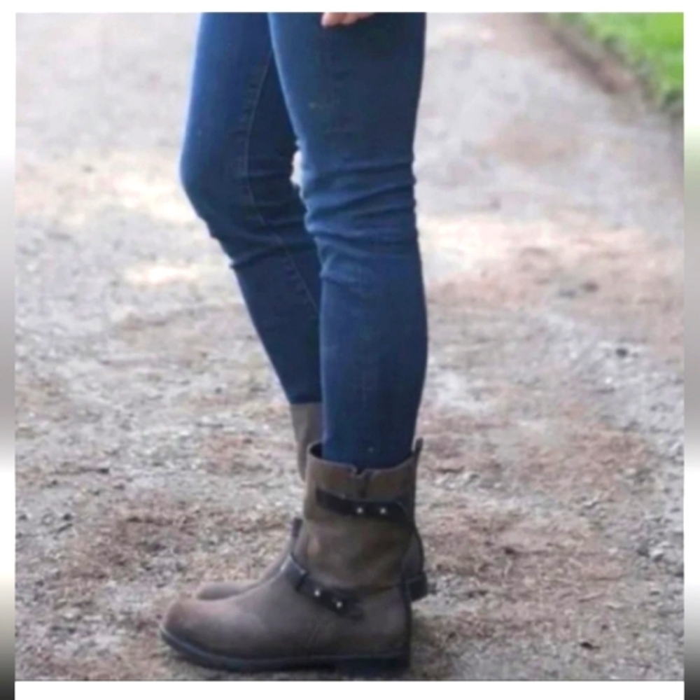 Rag & Bone Y2K Distressed Leather Slouchy Boho Moto Grey Brown Buckled Boot 8 - Picture 4 of 9